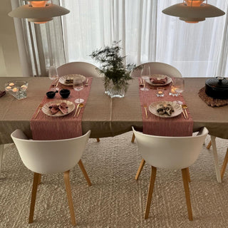 Red Natural Stripes Linen Table Runner - Linen Tales 4