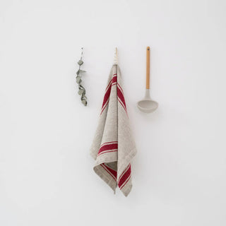Red Stripe Vintage Linen Kitchen Towel - Linen Tales 