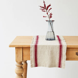 Red Stripe Vintage Linen Table Runner - Linen Tales 