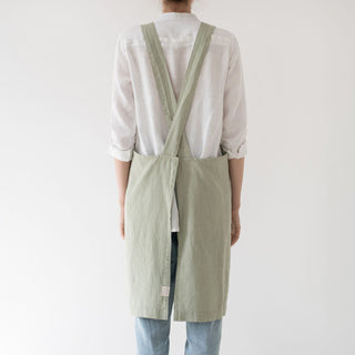 Sage Linen Crossback Apron - Linen Tales 