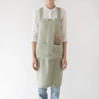Sage Linen Crossback Apron - Linen Tales 