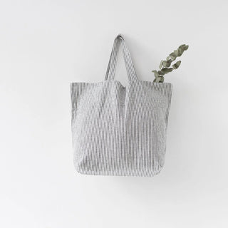 Thin Black Stripes Linen Big Bag - Linen Tales 