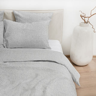 Thin Black Stripes Linen Duvet Cover Set - Linen Tales 