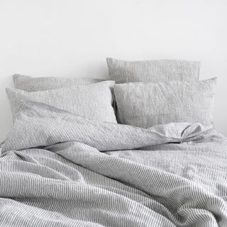 Thin Black Stripes Linen Duvet Cover Set - Linen Tales 