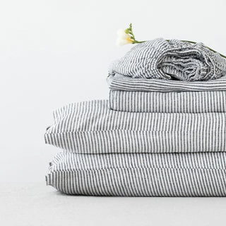 Thin Black Stripes Linen Sheet Set - Linen Tales 