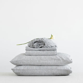 Thin Black Stripes Linen Sheet Set - Linen Tales 