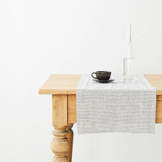 Thin Black Stripes Linen Table Runner - Linen Tales 