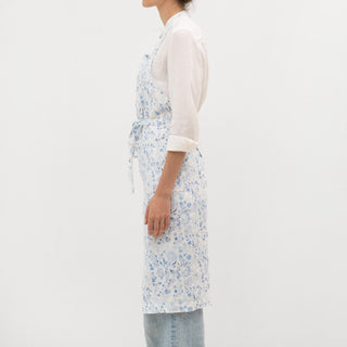 White Botanical Blue Linen Chef Apron - Linen Tales 3
