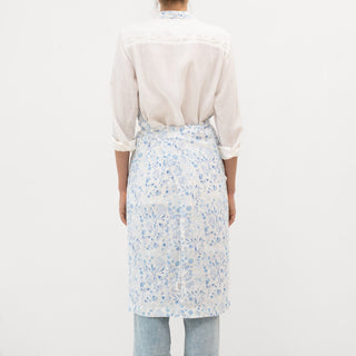 White Botanical Blue Linen Chef Apron - Linen Tales 