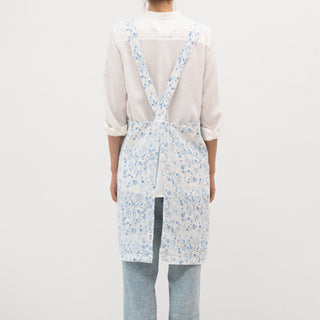 White Botanical Blue Linen Crossback Apron - Linen Tales 