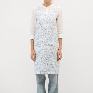 White Botanical Blue Linen Crossback Apron - Linen Tales 