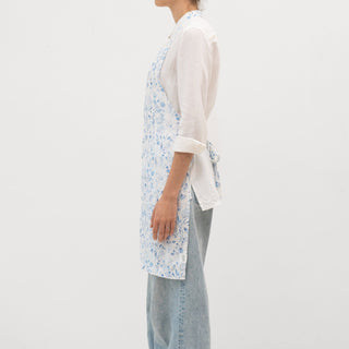 White Botanical Blue Linen Daily Apron - Linen Tales 