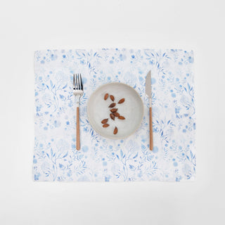 White Botanical Blue Linen Placemat - Linen Tales 
