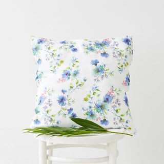 White Flowers Linen Cushion Cover - Linen Tales 