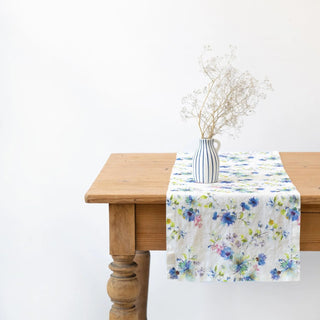 White Flowers Linen Table Runner - Linen Tales 