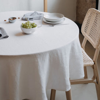 White Lightweight Linen Round Tablecloth - Linen Tales 3