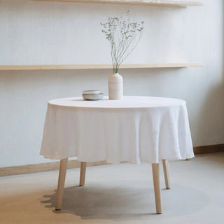 White Lightweight Linen Round Tablecloth - Linen Tales 