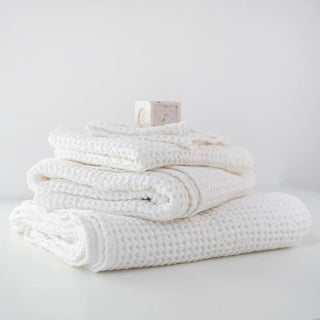 White Linen & Cotton Honeycomb Waffle Towel - Linen Tales 