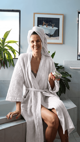 White Waffle Bathrobe & Towel Bundle - Linen Tales 