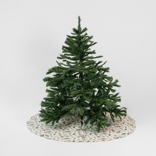 Winter Berries on Light Natural Linen Christmas Tree Skirt - Linen Tales 