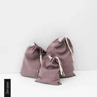 Zero Waste Ashes of Roses Linen Drawstring Bags Set of 3 - Linen Tales 