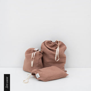 Zero Waste Cafe Creme Linen Drawstring Bags Set of 3 - Linen Tales 