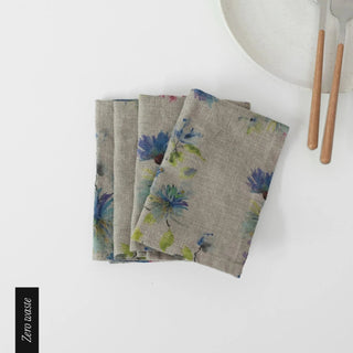 Zero Waste Flowers on Natural Linen Napkins Set of 4 - Linen Tales 