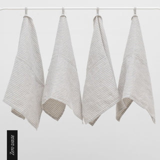 Zero Waste Grey Blue Pinstripe Linen Kitchen Towels Set of 4 - Linen Tales 