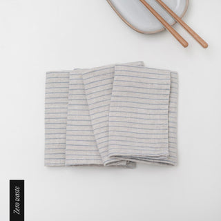 Zero Waste Grey Blue Pinstripe Linen Napkins Set of 4 - Linen Tales 1