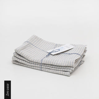 Zero Waste Grey Blue Pinstripe Rustic Linen Kitchen Towels Set of 4 - Linen Tales 