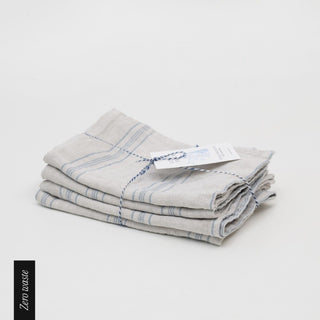Zero Waste Grey Blue Wide Stripe Rustic Linen Kitchen Towels Set of - Linen Tales 2