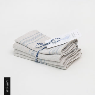 Zero Waste Grey Blue Wide Stripe Rustic Linen Napkins Set of 4 - Linen Tales 