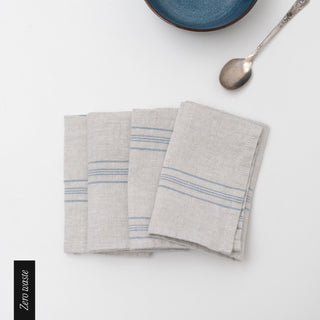 Zero Waste Grey Blue Wide Stripe Rustic Linen Napkins Set of 4 - Linen Tales 