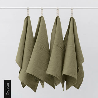 Zero Waste Martini Olive Linen Kitchen Towels Set of 4 - Linen Tales 