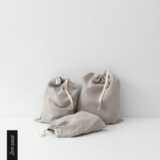 Zero Waste Natural Linen Drawstring Bags Set of 3 - Linen Tales 