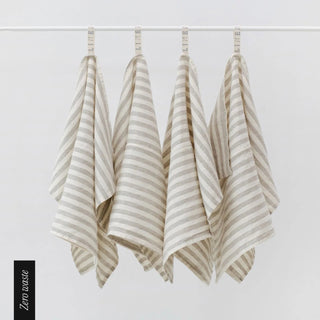 Zero Waste Natural White Stripes Linen Kitchen Towels Set of 4 - Linen Tales 