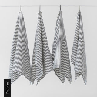 Zero Waste Thin Black Stripes Linen Kitchen Towels Set of 4 - Linen Tales 