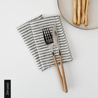 Zero Waste Thin Black Stripes Linen Napkins Set of 4 - Linen Tales 