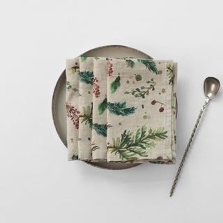 Zero Waste Winter Berries on Light Natural Linen Napkins Set of 4 - Linen Tales 